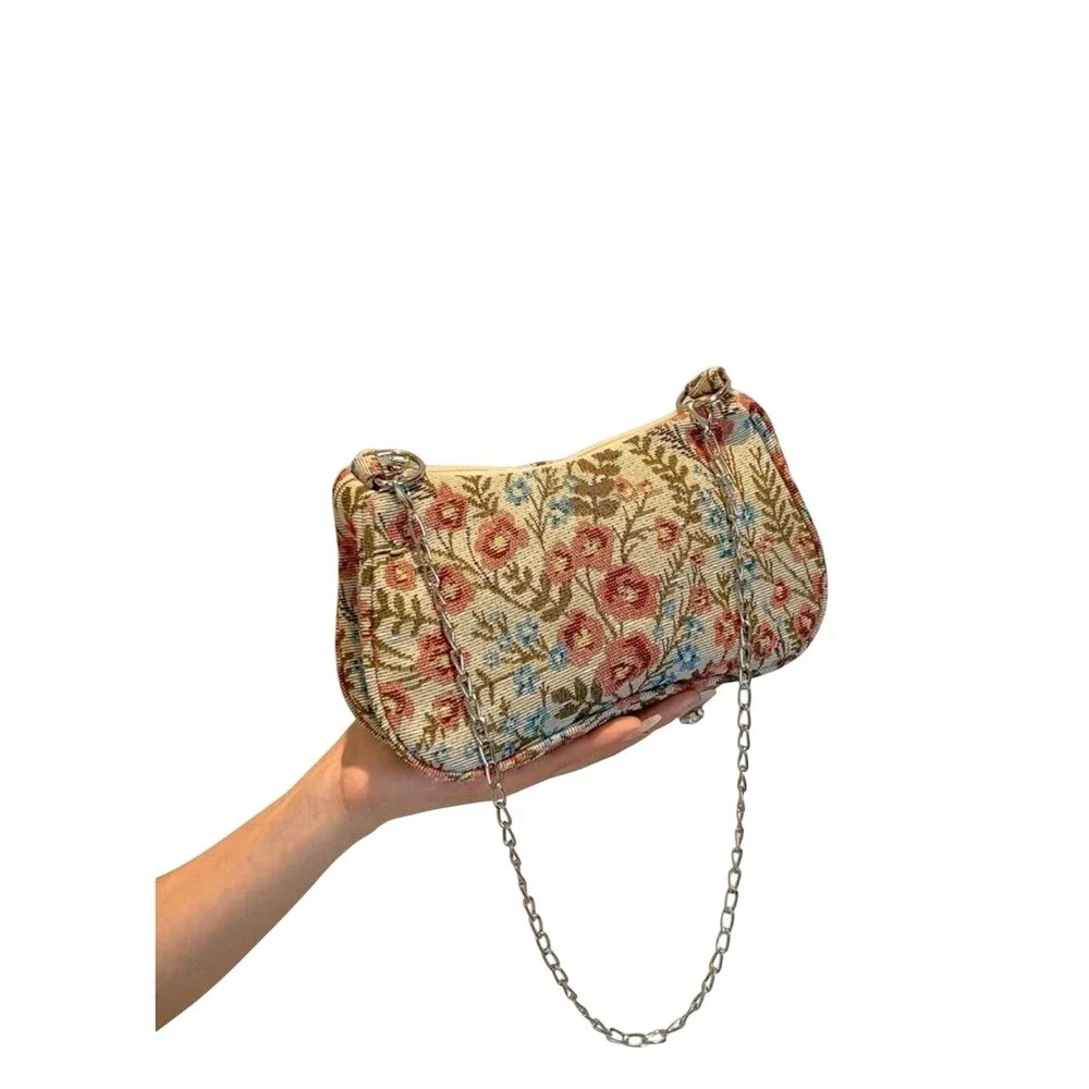 Floral Tapestry Shoulder Bag Purse Chain Strap Cottagecore Y2K‎ Aesthetic